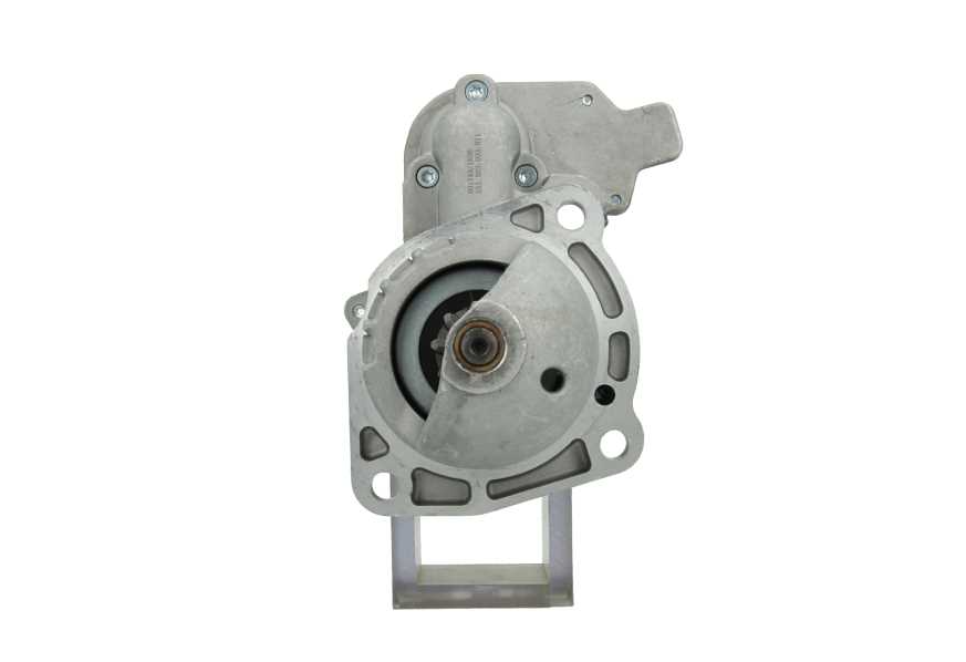 4KW front view of a silver 24v starter motor with 9 teeth for Mercedes trucks and busses, displaying various components including the body and electrical connectors.