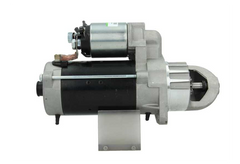 4KW side view of a silver 24v starter motor with 9 teeth for Mercedes trucks and busses, displaying various components including the body and electrical connectors.