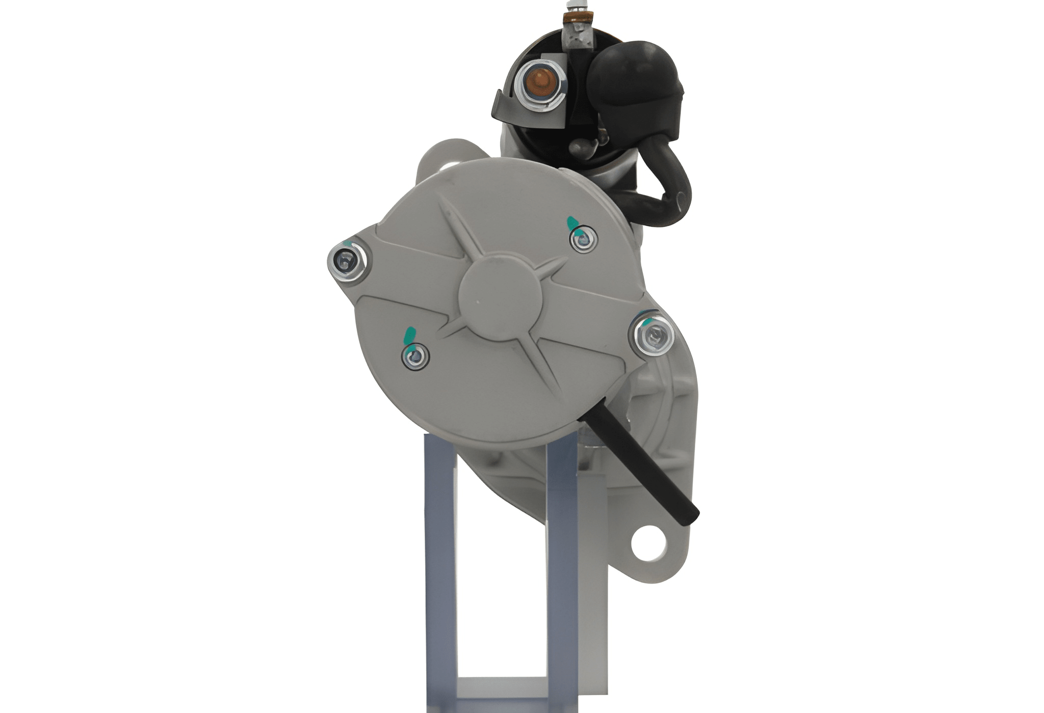 back view of A new 24V starter motor with a 4.5KW power rating for Isuzu vehicles, showing the body and electrical connectors.