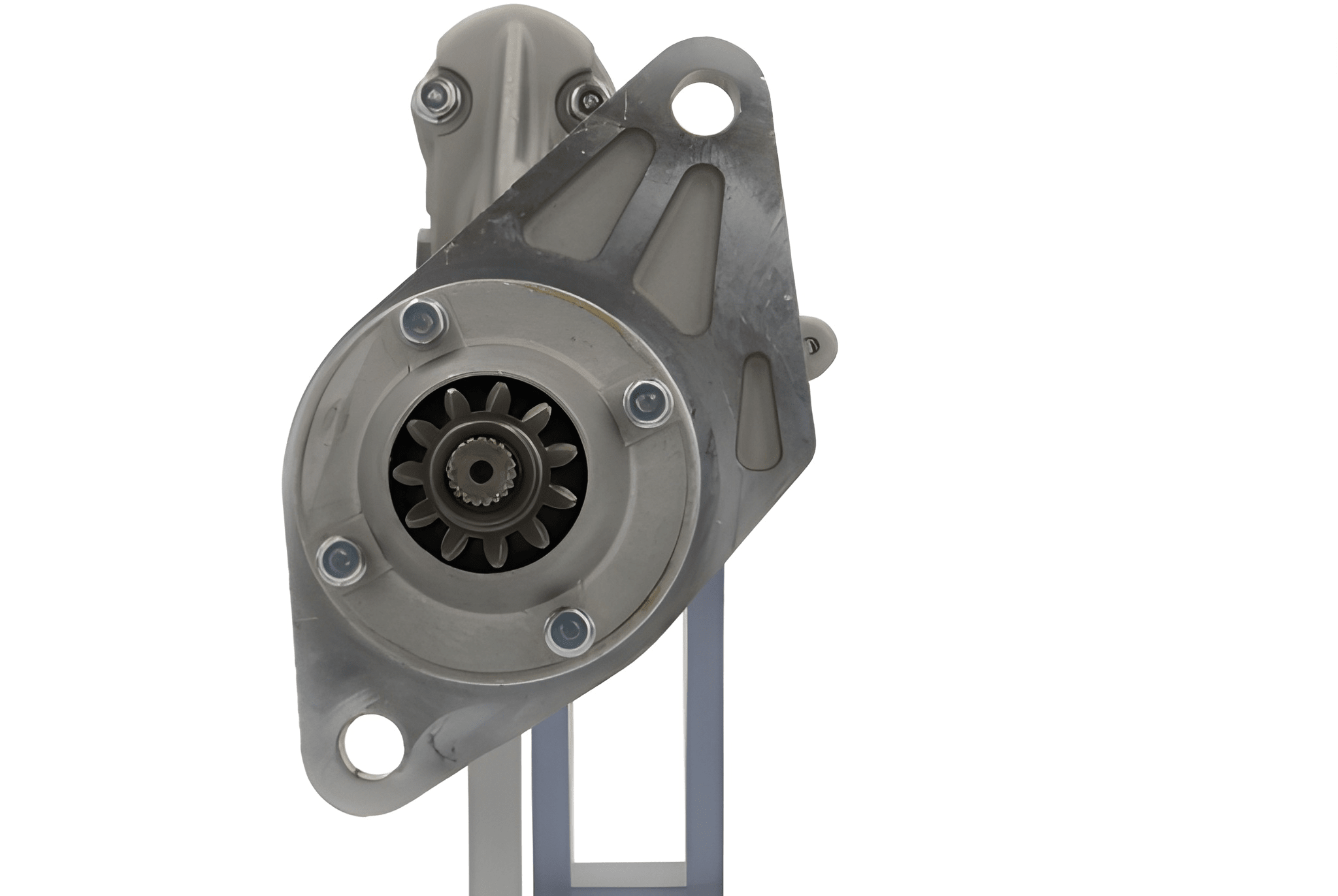 front view of A new 24V starter motor with a 4.5KW power rating for Isuzu vehicles, showing the body and electrical connectors.