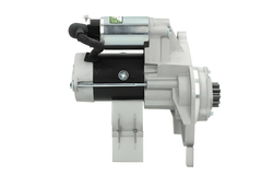 side view of A new 24V starter motor for Isuzu vehicles, 4.0KW showcasing its metallic body with mounting holes and electrical connectors.