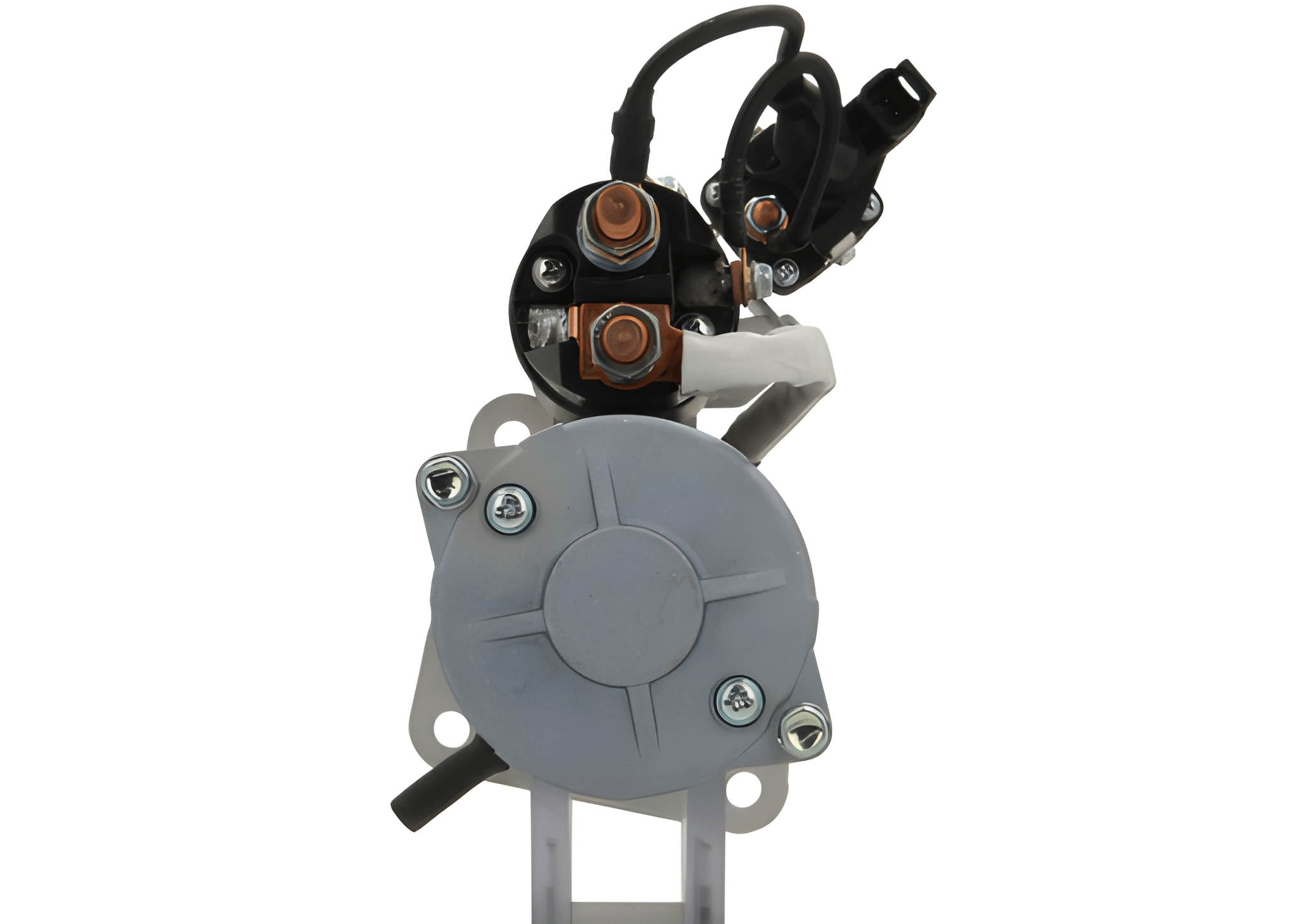 back view of A new 24V starter motor 5.0KW for Volvo and renault trucks, showing the metal body with electrical components and wiring.