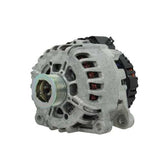A new 12V 180A aftermarket alternator with a silver finish and multiple electrical connectors. on a white background