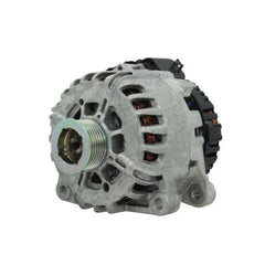 A new 12V 180A aftermarket alternator with a silver finish and multiple electrical connectors. on a white background