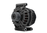 A new 12V 180 Amp aftermarket alternator for Citroën/Peugeot and ford vehicles, featuring a black color, multiple mounting holes, and a free wheel pulley.
