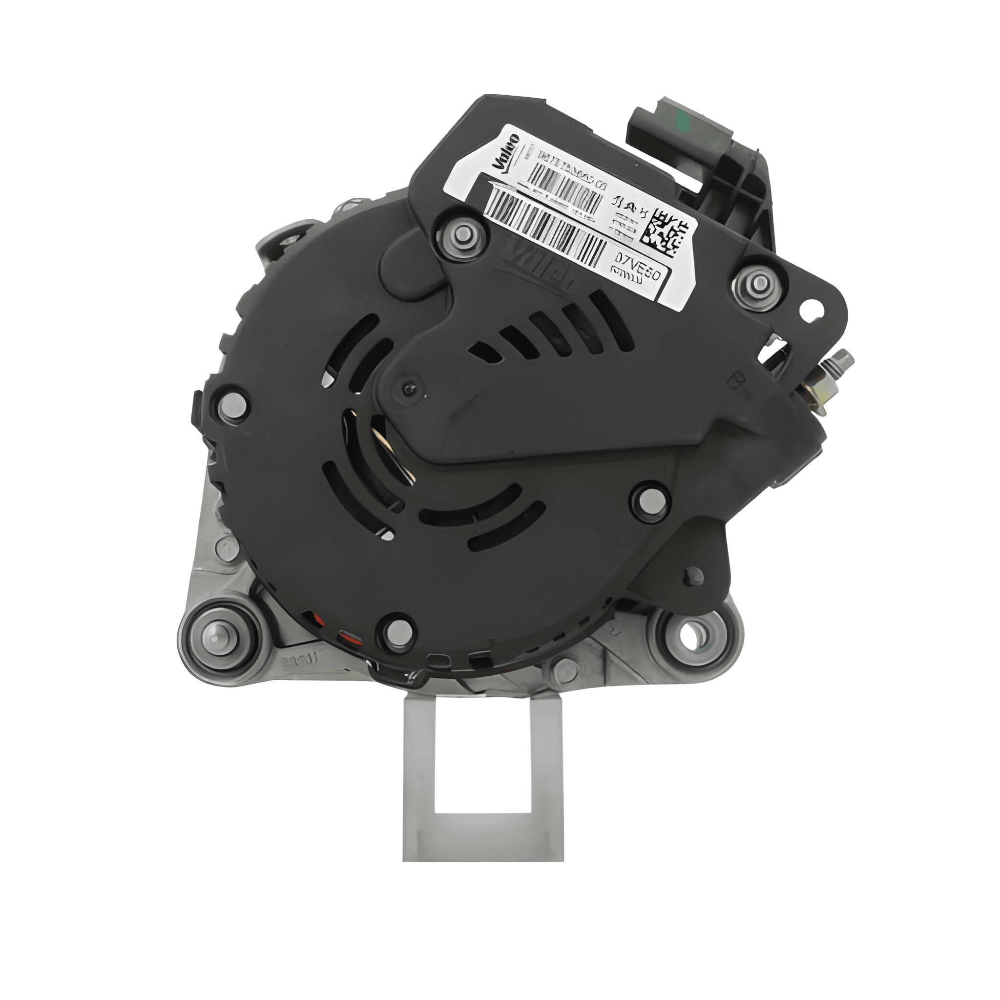 rear view of a Car alternator on a white background
