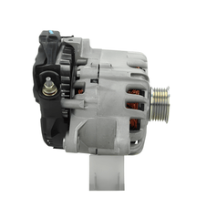 side view of a Car alternator on a white background