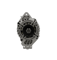 front view of A new 12V aftermarket alternator 70Amps for Citroën/Peugeot/Toyota vehicles, showing a metallic body with a pulley and connectors.