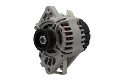 A new 12V aftermarket alternator 70Amps for Citroën/Peugeot/Toyota vehicles, showing a metallic body with a pulley and connectors.