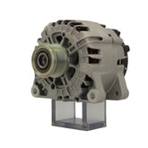 A new 12V aftermarket alternator 150amps for Citroën / Peugeot, vauxhall / opel and mitsubishi vehicles, displaying the front view with a pulley and mounting holes visible.