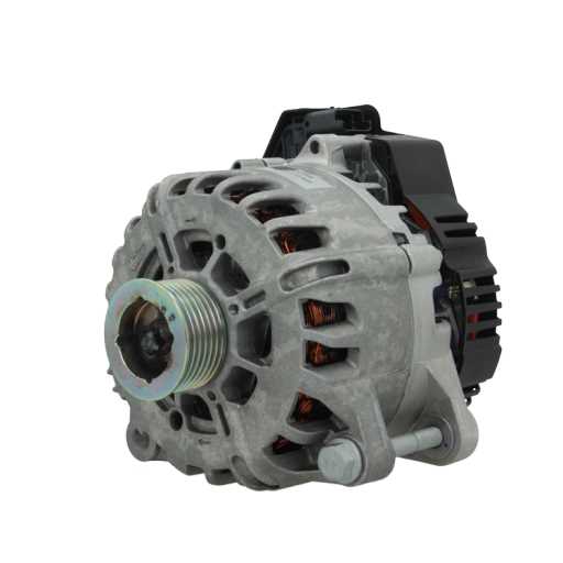 A new aftermarket alternator for Citroën/Peugeot/toyota/opel vehicles, featuring a metallic body with mounting holes and electrical connectors.
