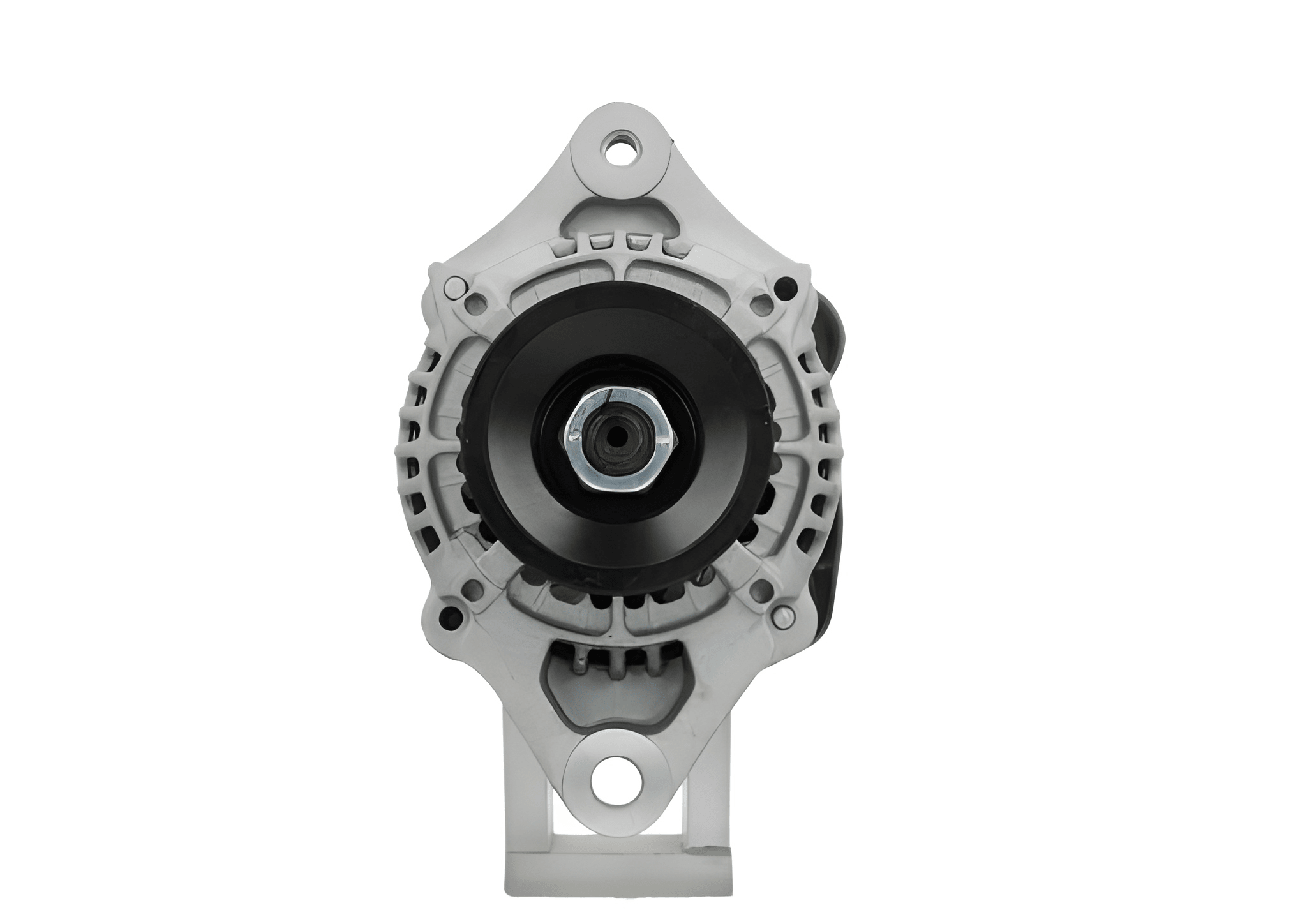 front view of a Car alternator on a white background