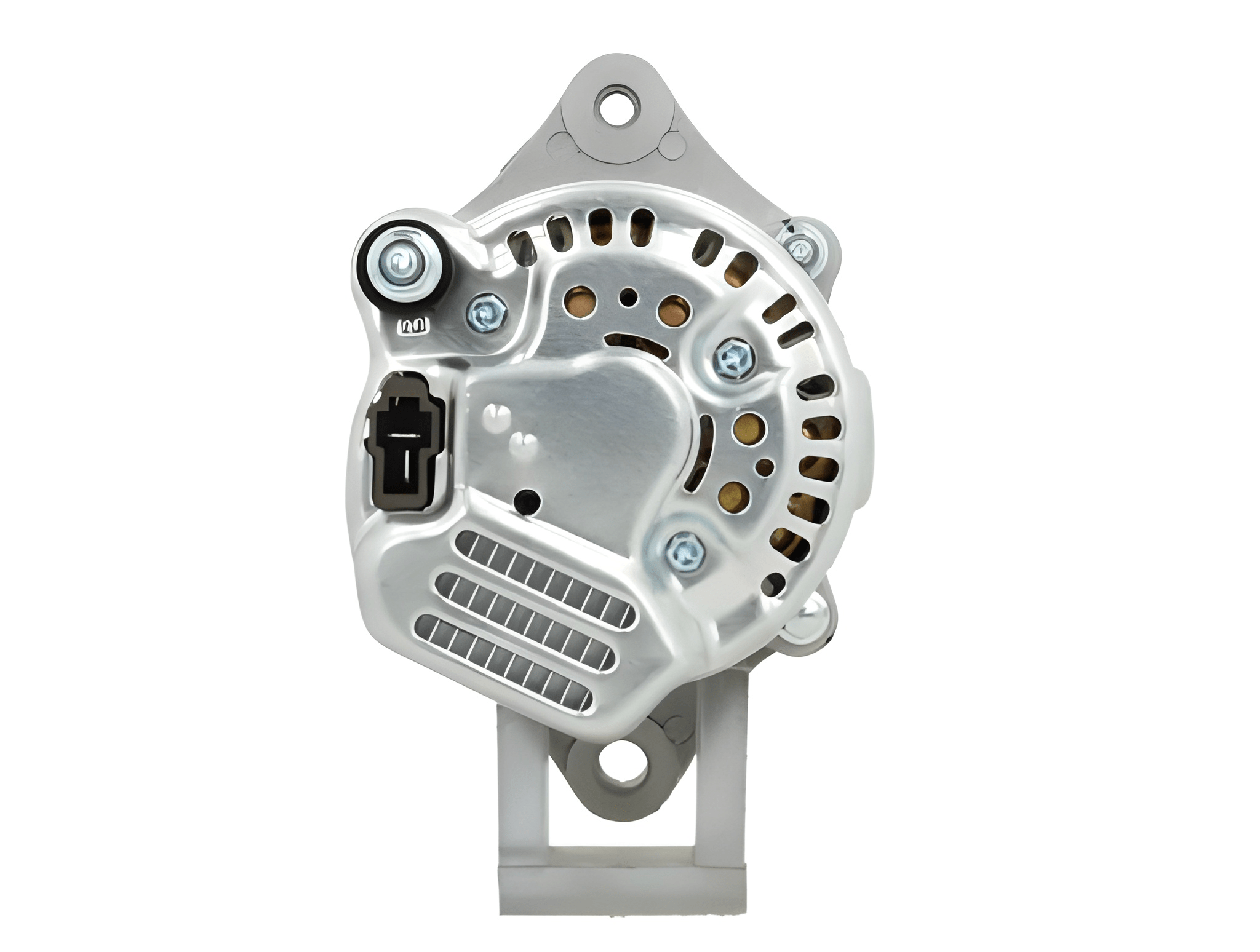 rear view of a Car alternator on a white background