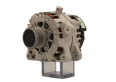angled view of A Ford 220A alternator, showing the front view with mounting holes and electrical connectors on a white background