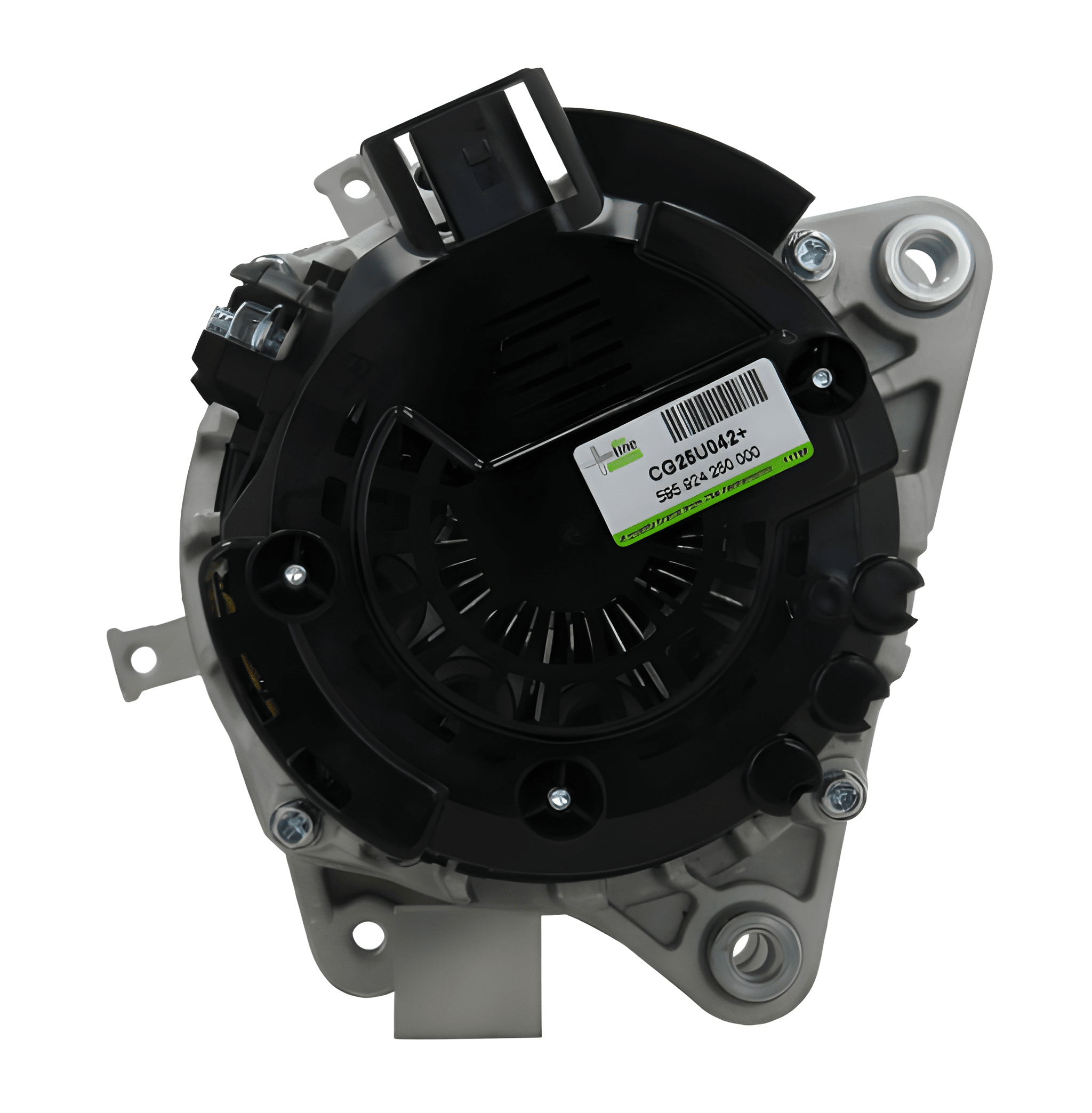Car alternator with a visible brand label on a white background