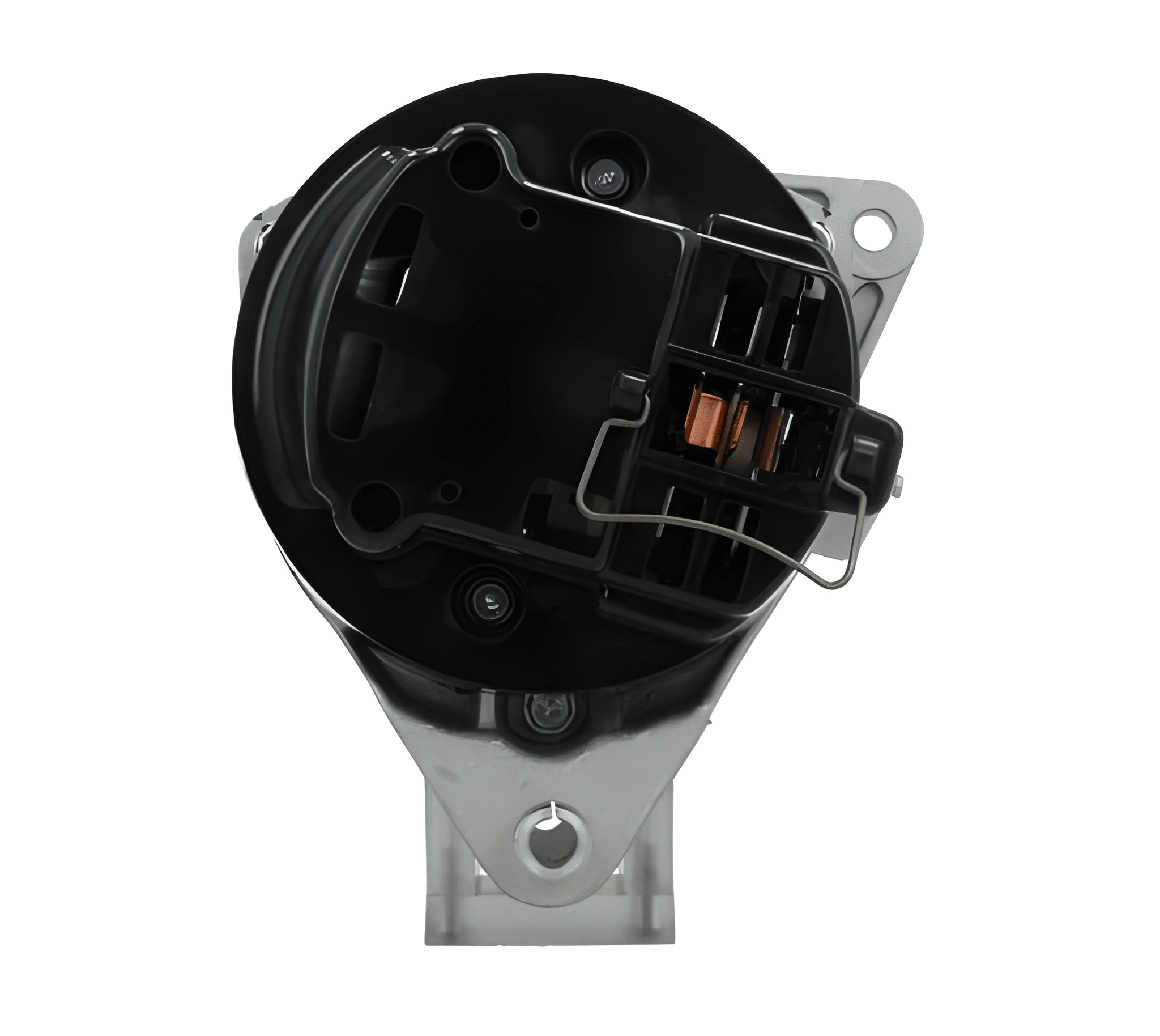 rear view of a Car alternator on a white background