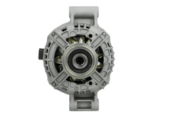 A Ford 110A alternator 12V, showing a metal body with a pulley and connectors.