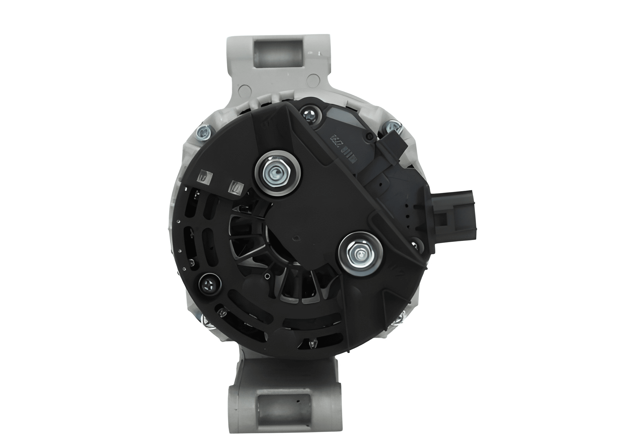 A Ford 110A alternator 12V, showing a metal body with a pulley and connectors.