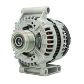 A new 12V aftermarket alternator 150Amps for Ford Transit and land rover defender vehicles, with metal construction and a gray color.