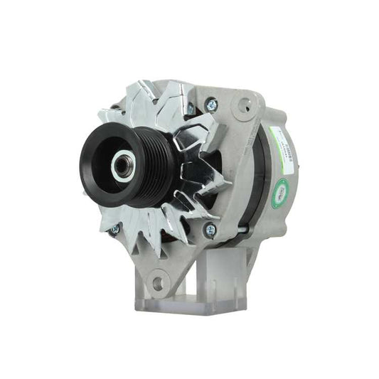 A new 12V 120 amp Iveco alternator, showing the front view with a pulley and mounting holes visible.