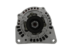 front view of A gray Alternator 12V Fits JCB 95A alternator for a vehicle, with mounting holes and a pulley visible.
