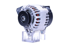 A new aftermarket Perkins 85A alternator, showing the front view with mounting holes and electrical connectors.