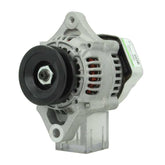 A new 12V Kubota 40A alternator, showcasing a metallic body with a pulley and terminal connections.