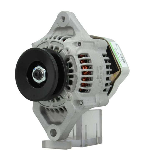 A new Kubota 40A alternator, showcasing a gray body with a pulley and terminal connections.