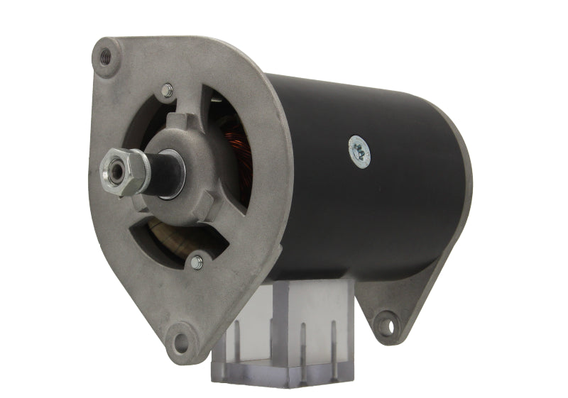 A new Massey Ferguson 22A alternator, showing a black motor housing with mounting points and electrical connectors.