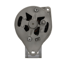 back view of A new Massey Ferguson 22A alternator, showing a black motor housing with mounting points and electrical connectors. on a white background
