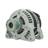 A new aftermarket alternator for Ford vehicles, with a metal body and a free wheel pulley.