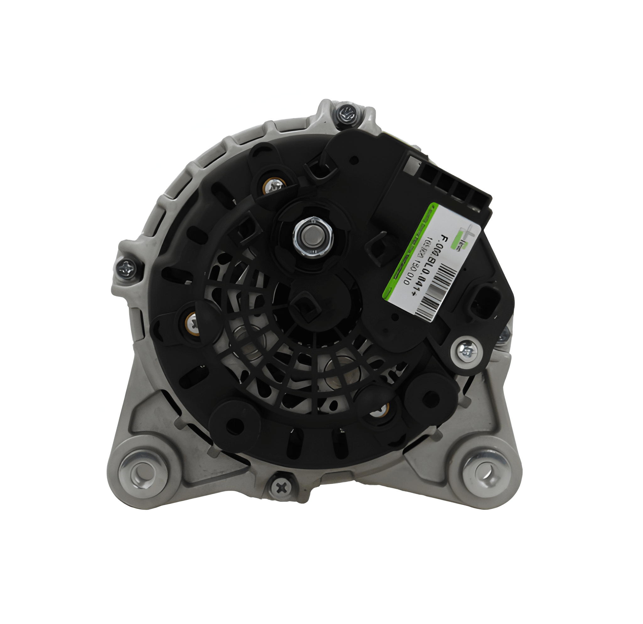 Car alternator on a white background rear view