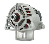 A new aftermarket Perkins 65A alternator, showing a gray body with mounting points and internal components visible.
