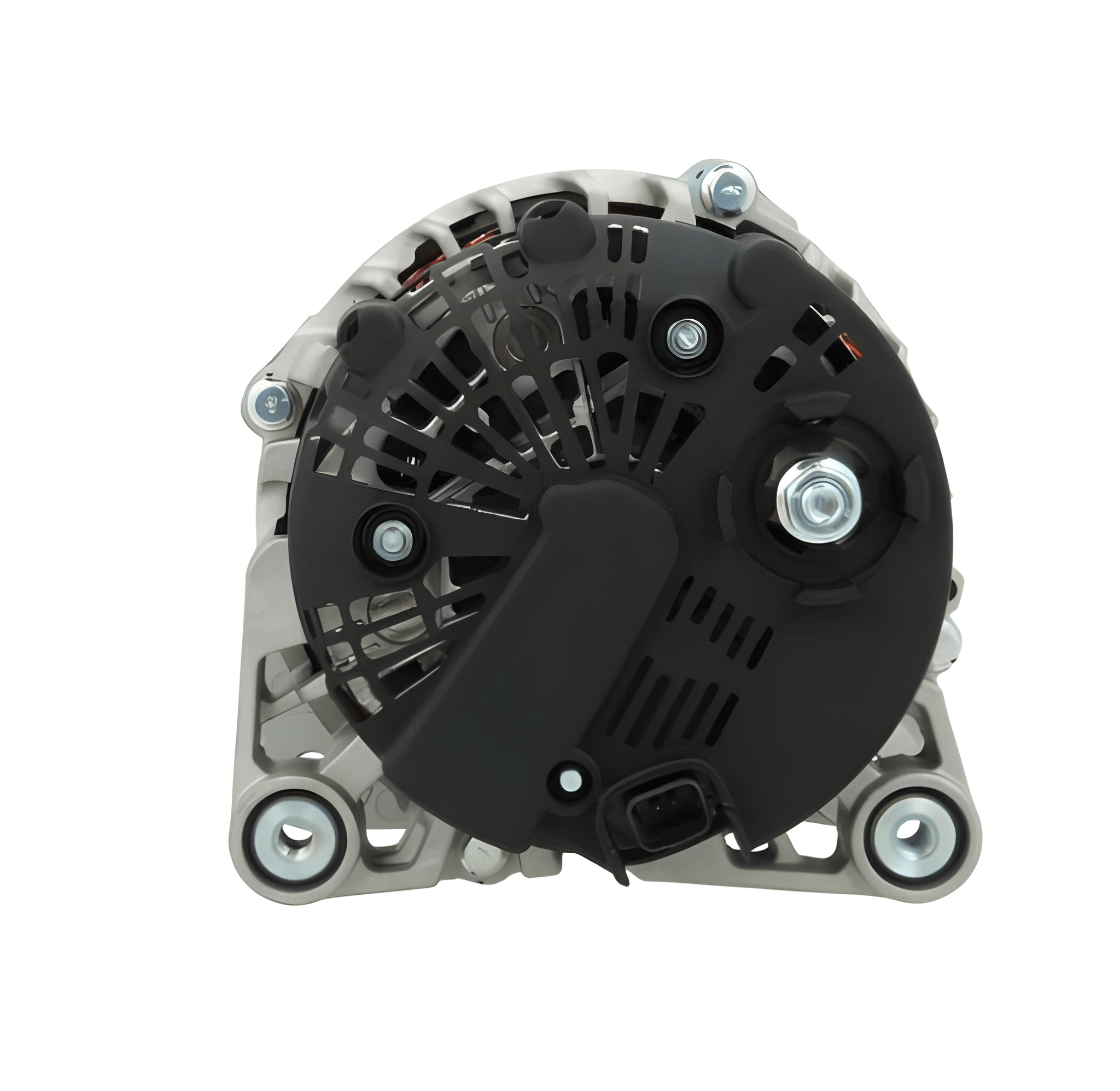 Car alternator on a white background rear view