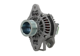 A new 24V 130 amps aftermarket alternator with a gray body, metal pulley, and plastic components.
