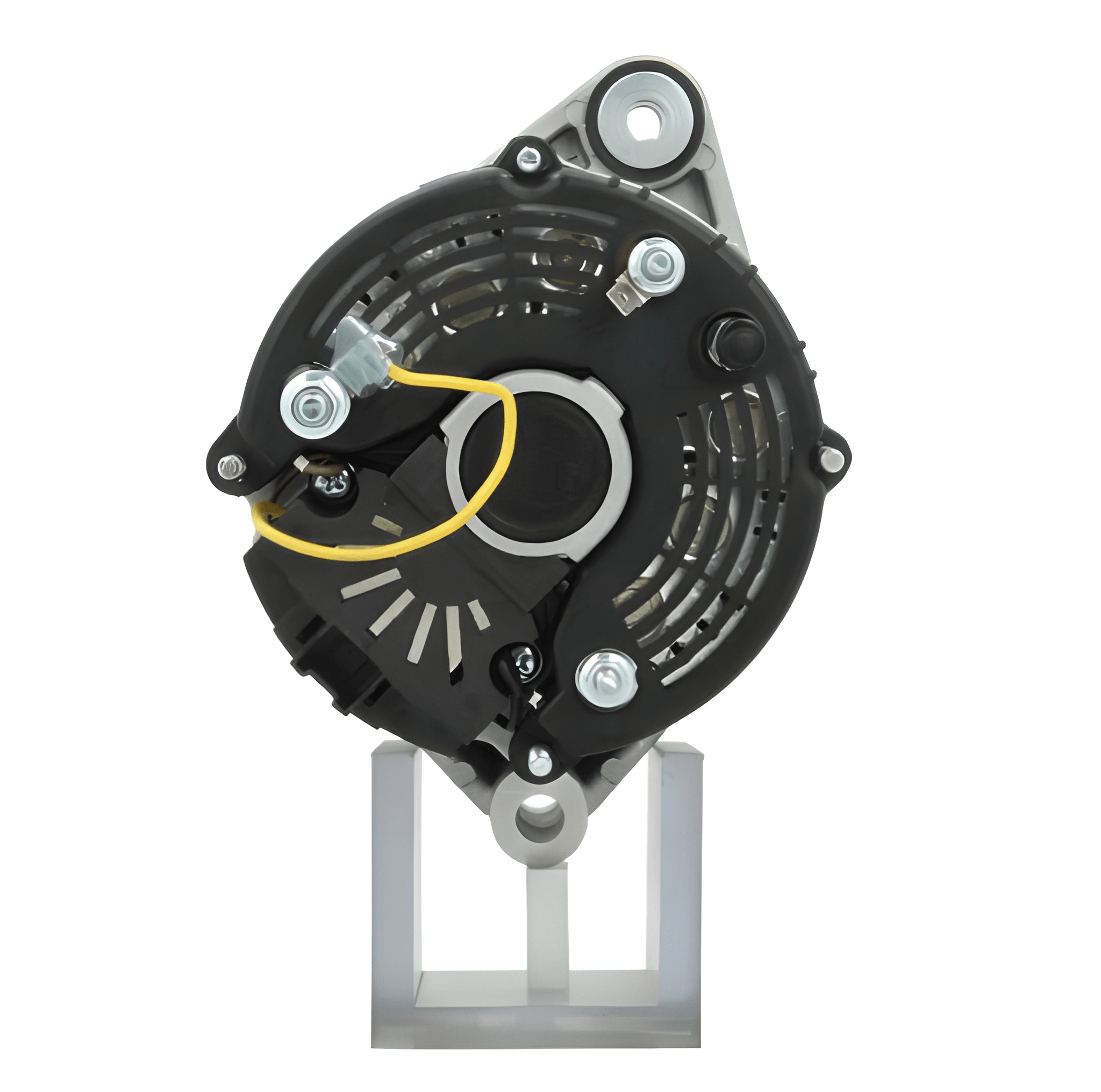 rear view of a car alternator on a white background