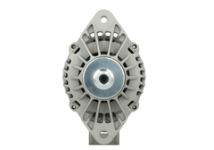 front view of A new 24V 70Amp aftermarket alternator with a metal body and a free wheel pulley, designed to be mounted on a vehicle.