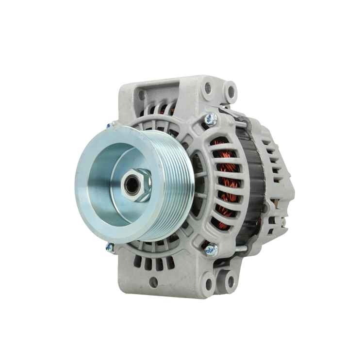 A Scania 100A alternator with a pulley and multiple mounting holes, primarily gray in color.