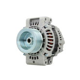 A Scania 100A alternator with a pulley and multiple mounting holes, primarily gray in color.