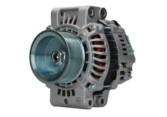 A 24V Scania 100A alternator, primarily gray in color, with metal components and a pulley.