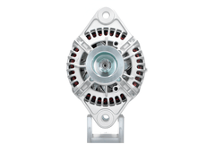 front view of a Volvo 110A 24V alternator, showing the front view with mounting holes and electrical connectors.