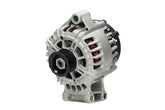 A Ford 120A alternator with a metal body, wiring, and a pulley system.