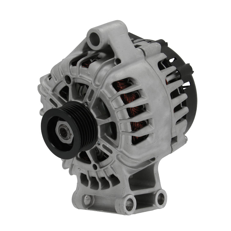 A Ford 12V 120A alternator, showing a metallic body with mounting holes and a pulley for the belt drive.