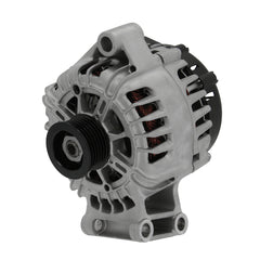 A Ford 12V 120A alternator, showing a metallic body with mounting holes and a pulley for the belt drive.