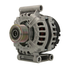 A new aftermarket alternator for Ford vehicles, featuring a metal body with a pulley and connectors.