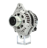 A new aftermarket alternator for Opel vehicles, featuring a metallic structure with a pulley and mounting points.