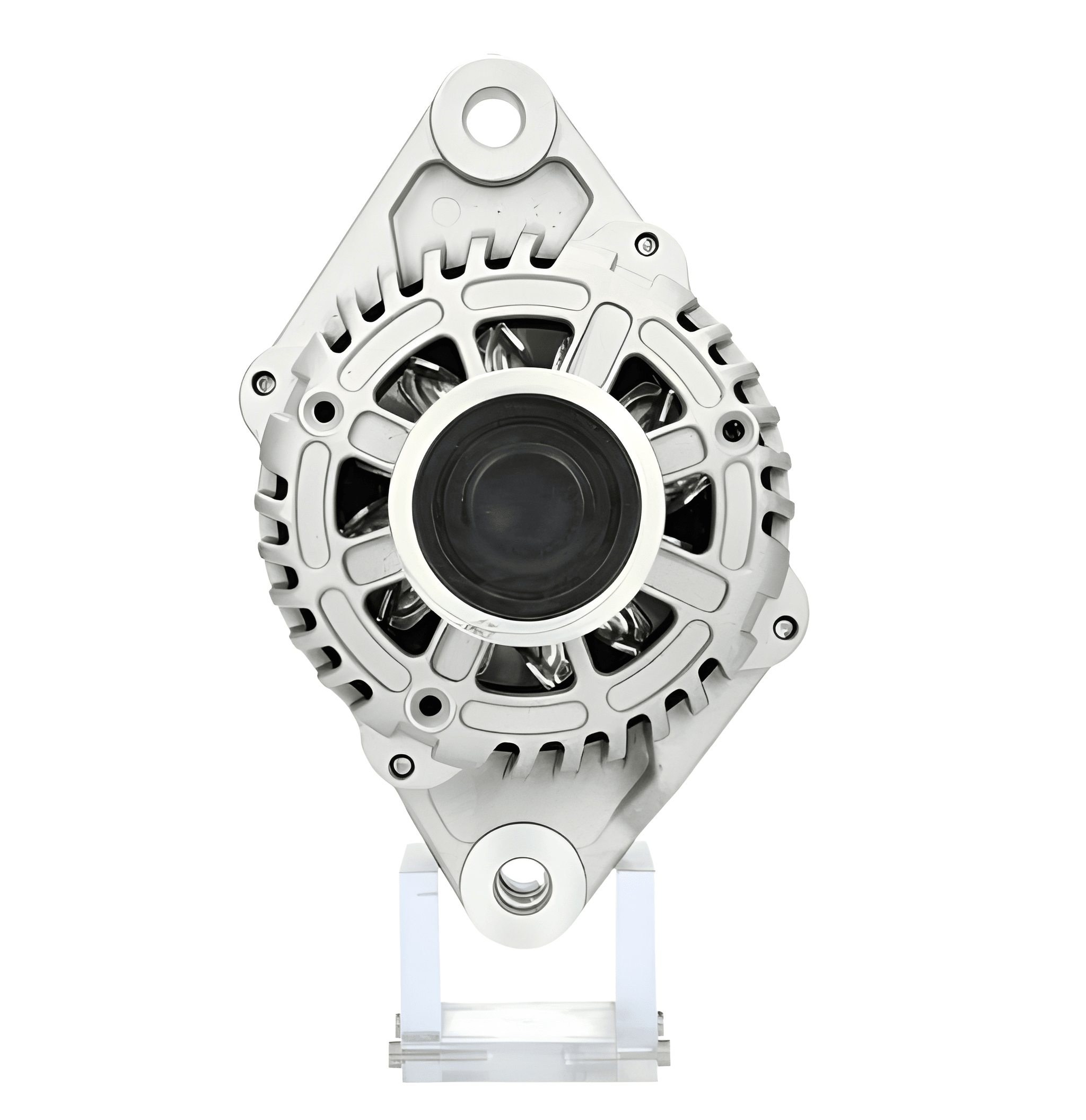 front view of a Car alternator on a white background