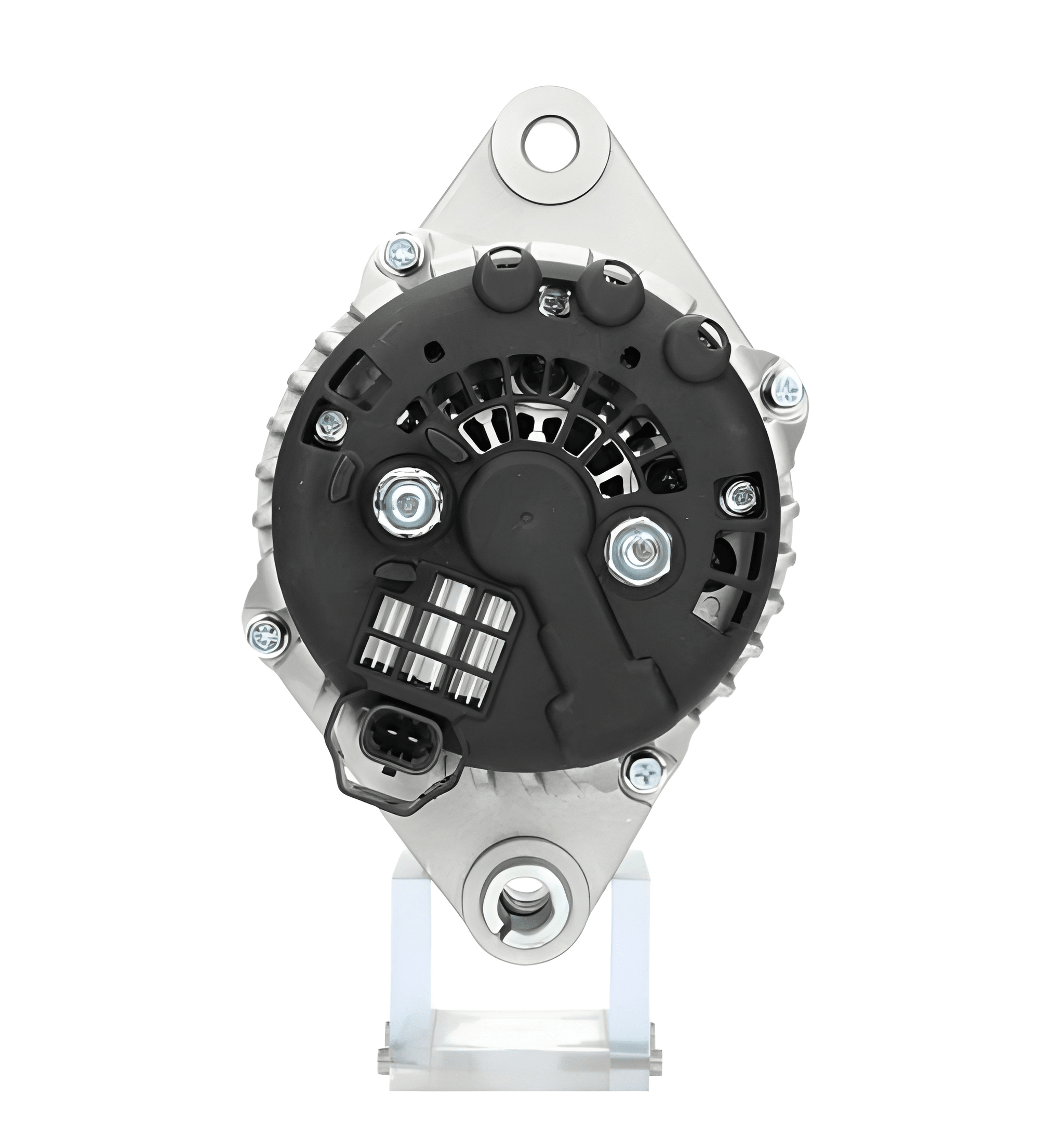 rear view of a Car alternator on a white background