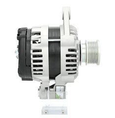 side view of a Car alternator on a white background
