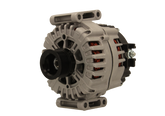 A new 12V 180A aftermarket mercedes alternator with a metal body, wiring harness, and a pulley system, isolated on a white background.